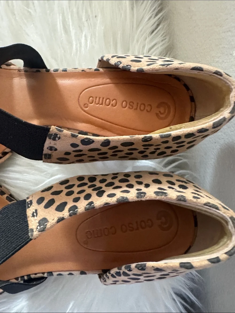 Corso Como Tan Leopard-Print Pointed Flats with Black Elastic Strap
